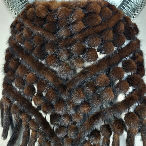 NWT~$424~BROWN RANCH GENUINE REAL MINK FUR TAILS STOLE CAPE WRAP SHAWL COAT - Picture 2 of 16